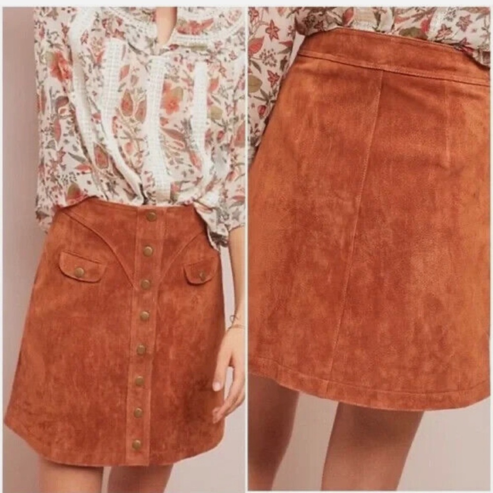 Anthropologie Tan leather Skirt